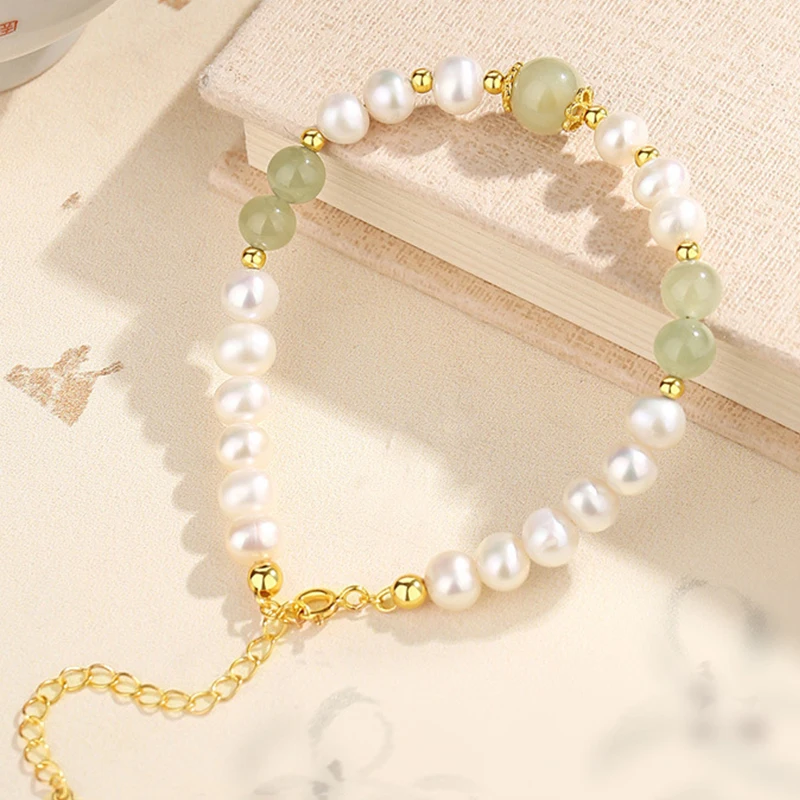 

Natural Green Stone Beads Bracelet For Women Amethysts Crystal Jades Jewelry Agates Elastic Bangle Bracelets Niche Accessories