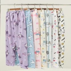 Anime Sanrioed Hello Kitty Kuromi Melody Pajama Pants Women Kt Plush Trousers Kawaii Cotton Winter Keep Warm Thicken Home Pants