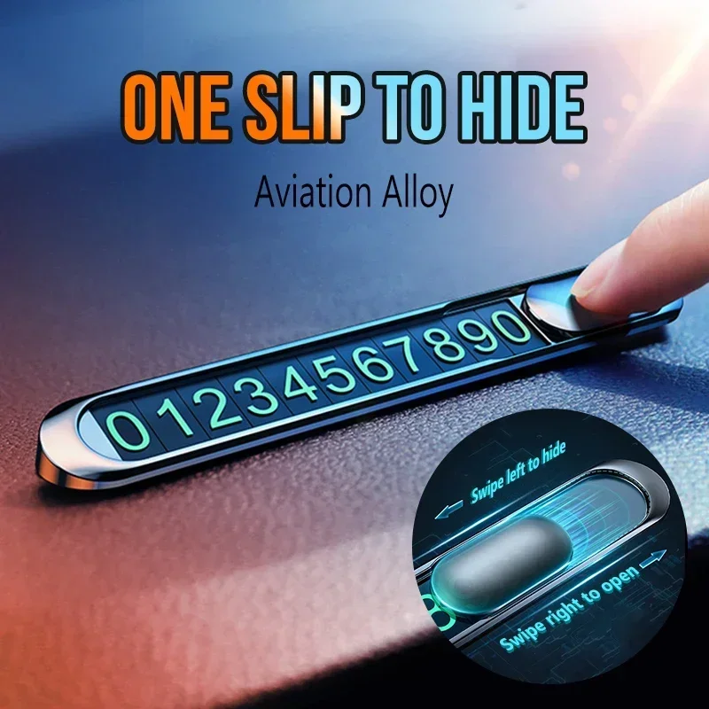 

Hidden Car Styling Temporary Parking Card Plate Telephone Number Metal Alloy Texture Auto Phone Number Card Card Car Sticker