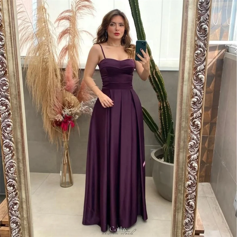 

Cathy Customized Purple Spaghetti Strap Pleated Prom Dress A-Line Sleeveless vestidos de noiva Floor-Length Formal Evening 2025