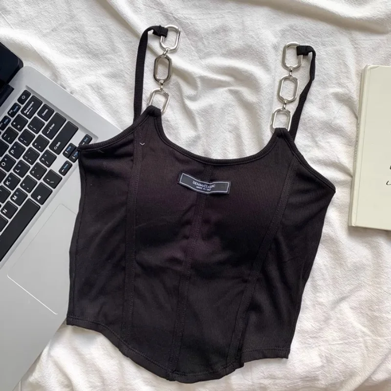 Y2k corrente punk gótico camis colete inferior com sutiã copo sexy quente feminino verão regata streetwear sólido verão branco azul roupas