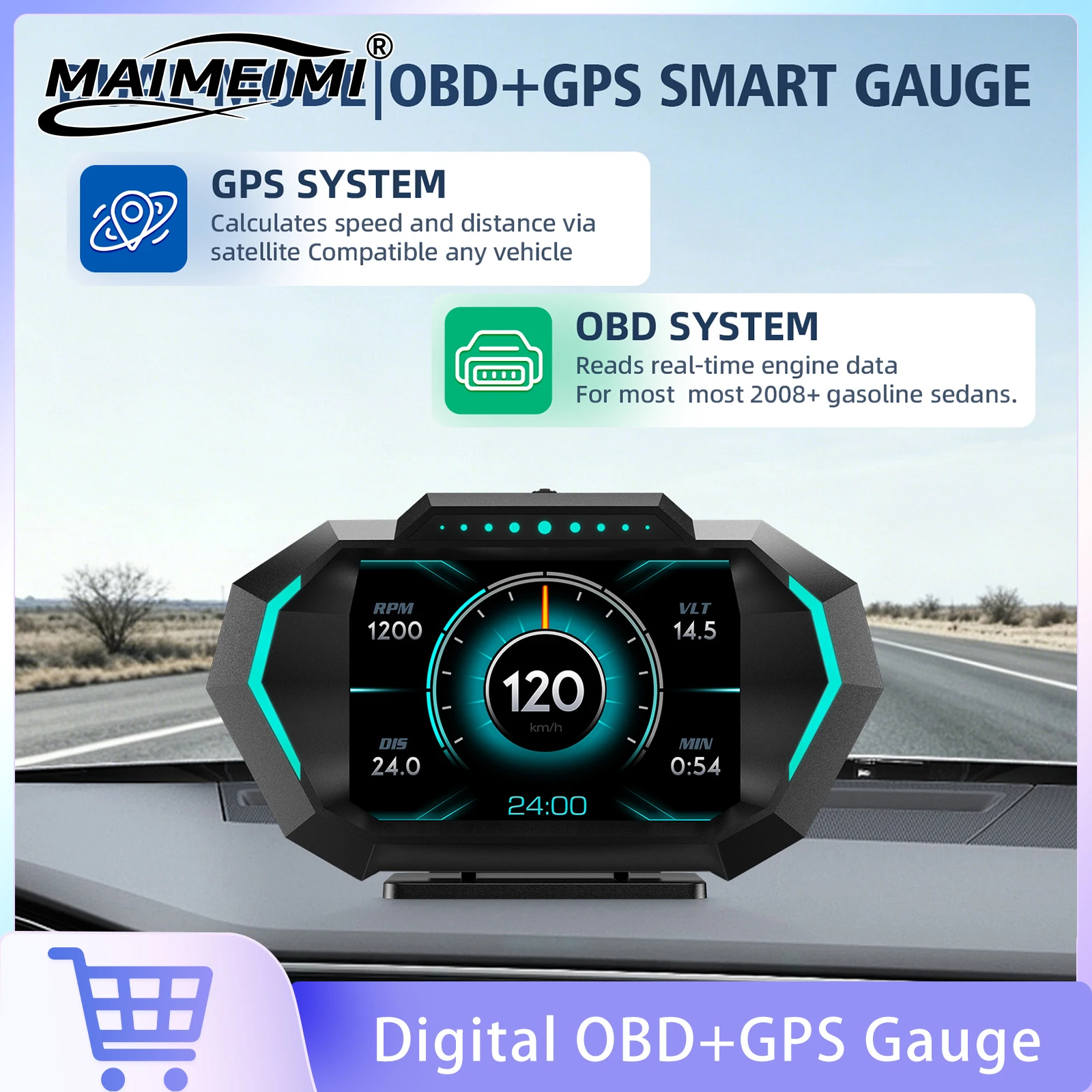 P24 Car OBD + GPS Smart Digital Speed Meter Auto Head Up Display RPM Tachometer Water Temp Fuel Consumption On Board Computer