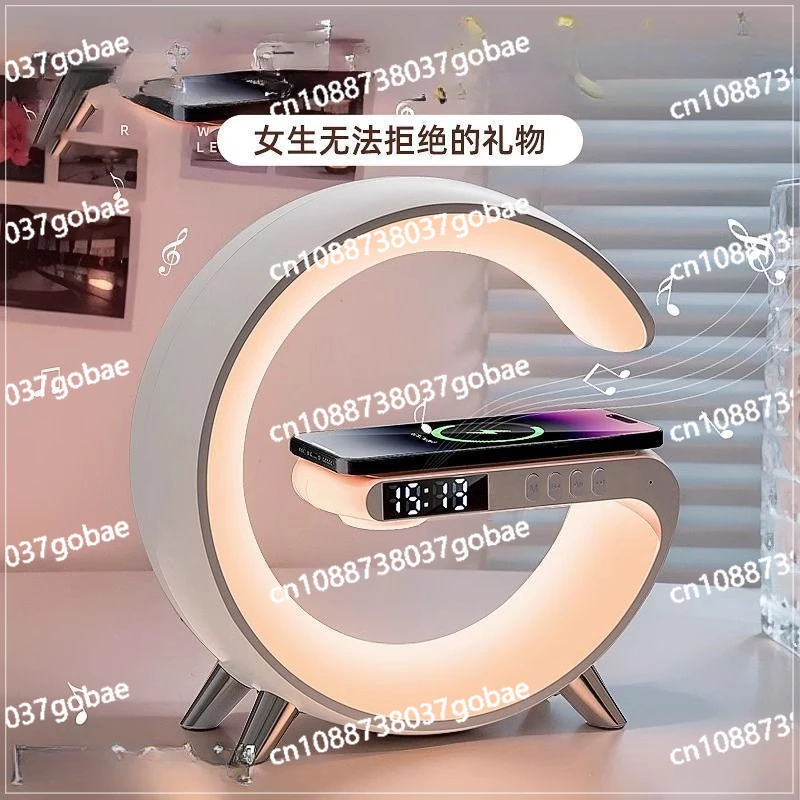 LED Smart Wake Up Light RGB Night Light with Wireless Speaker 15W Wireless Rechargeable Desk Lamp for Bedroom Bedside Game Room