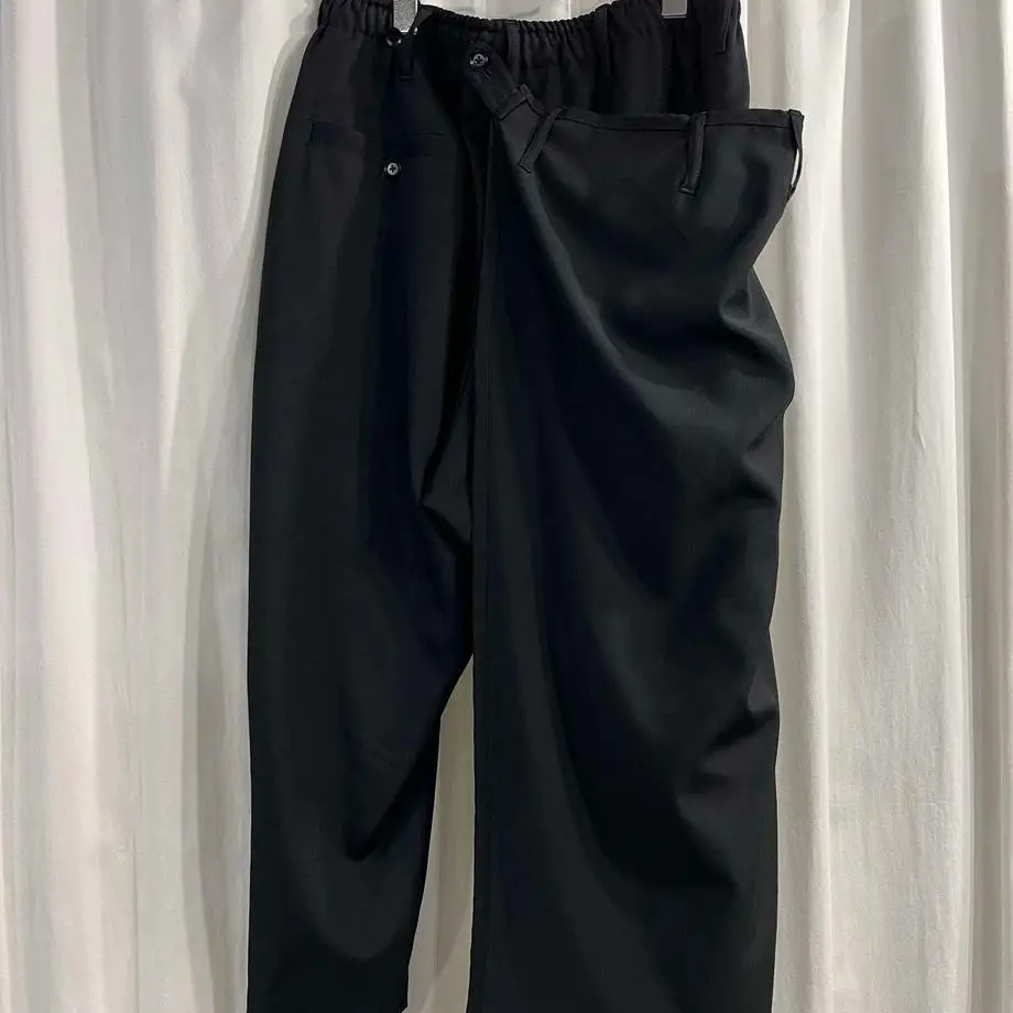 TOP-YAMAMOTO ® Minimalist black tight-waisted wide-leg pants for men, loose and drape casual trousers