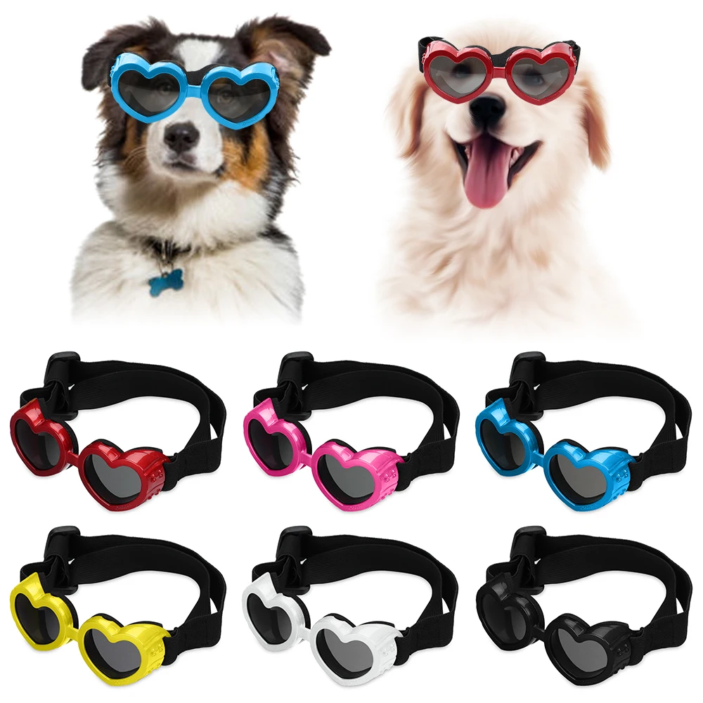 1 Pcs Heart-shaped Small Dog Sunglasses Waterproof UV Protection Dog Cat Sun Glasses with Adjustable Strap Goggles Pet Products