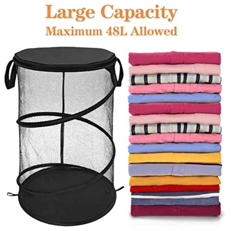 Transparent Mesh Folding Laundry Basket Home Portable Storage PopUp Dirty Clothes Basket Folding Dirty Clothes Basket