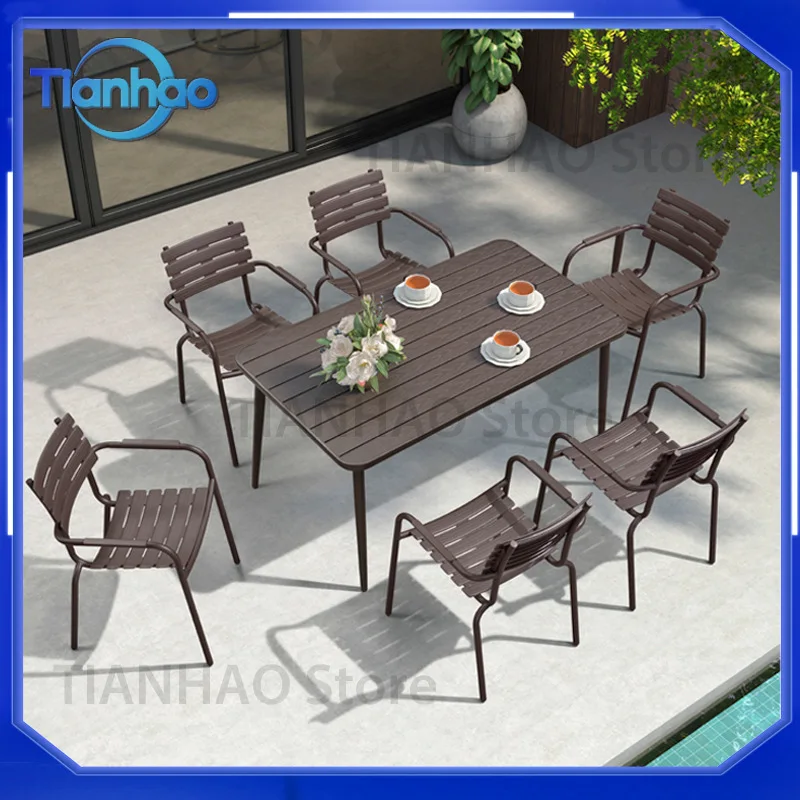 Outdoor Table and Chair Set for Garden Waterproof Iron Backrest Chair for Outdoor Patio Leisure Courtyard Furniture