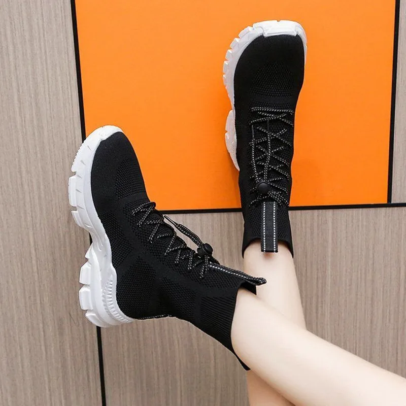 Fashionable casual high-top socks shoes Women's thick-soled shoes for heightening comfortable breathable mesh surface shoes