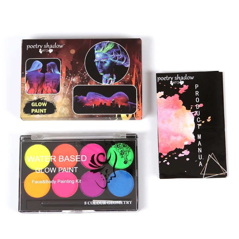 8 สีเรืองแสง Glow-in-the-dark Face ภาพวาดธีมคริสต์มาสล้างทําความสะอาดได้ละลายน้ําเครื่องสําอางฮาโลวีนคอสเพลย์แต่งหน้า