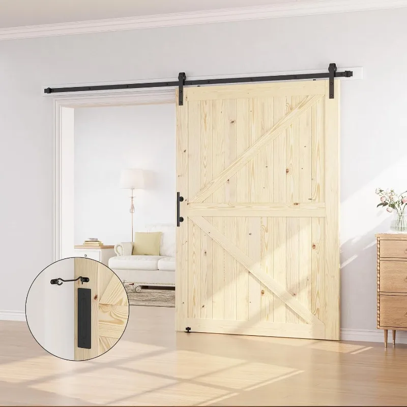 Раздвижная дверь сарая 60 x 84 дюйма с комплектом фурнитуры для дверей сарая длиной 10 футов в комплекте, незаконченная дверь из массива ели, сборка