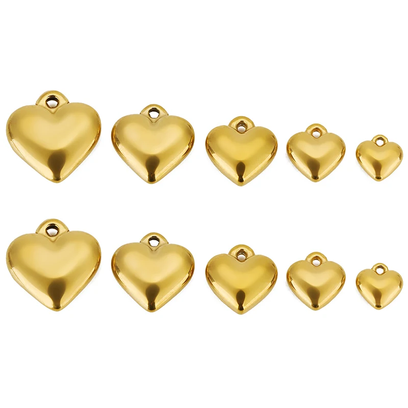 5pcs Stainless Steel Oil Pressure Love Heart Charms Gold Color Pendant for DIY Earring Necklace Bracelet Jewelry Making Supplies