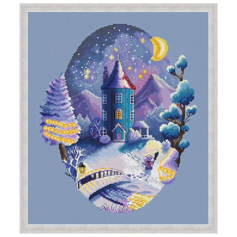 

Simple Printed Cross Stitch Kit Scenery A475 valley Winter 28CT DMC Embroidery Tead Home Textile Fabric