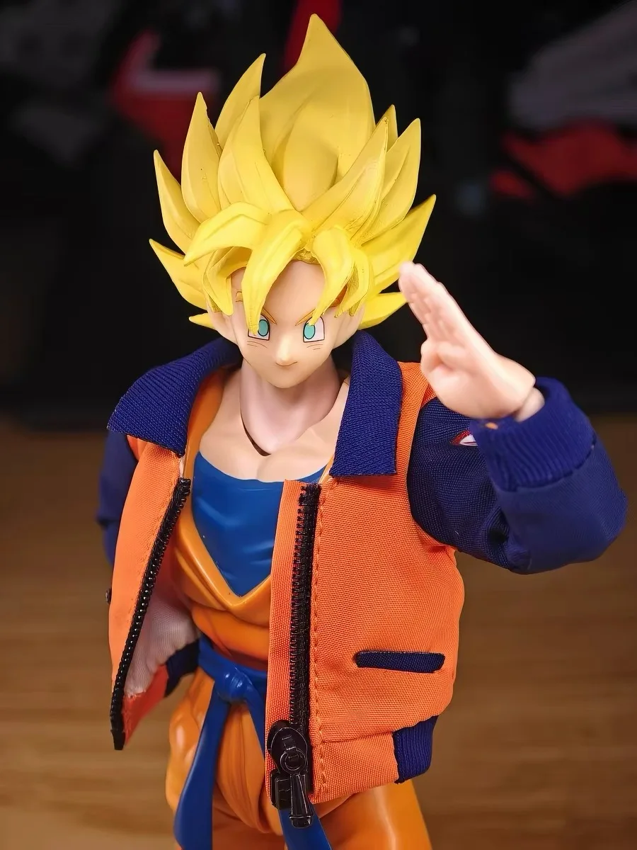 SHF Dragon Ball Z Full Powe Goku Super Saiyan Jacket Anime Action Figure 1/12 Toys Vest Cloth Clothes Accessories Built In Iron