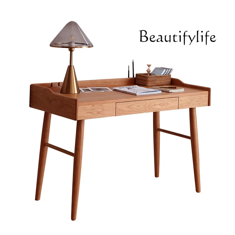 

Desk Solid wood Nordic style Japanese cherry wood computer workbench Small apartment red oak writing desk