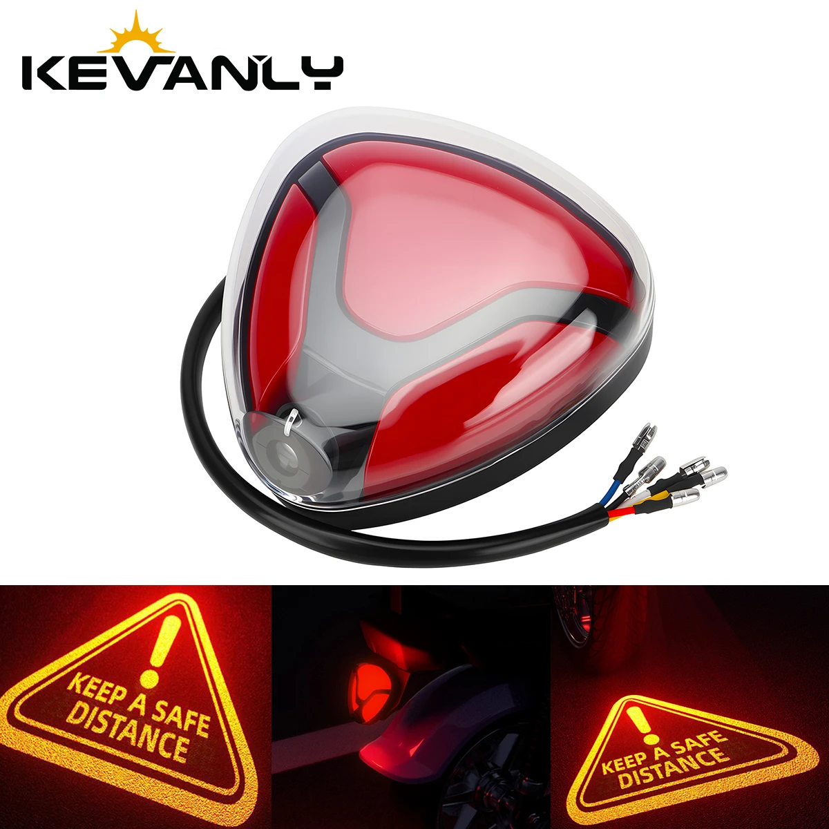 Universal 12V Motorcycle LED Triangular Brake Tail Light With Projection Function LED Decorative Turn Signal Indicator Lamp