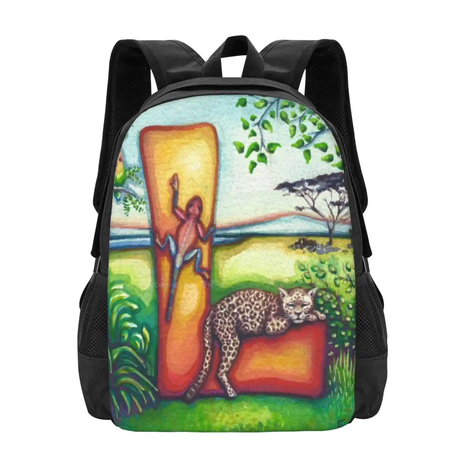 Alphabet Letter L Large Capacity School Backpack Laptop Bags Watercolor Alphabet Letter Emily L Taylor Lazy Leopard Love Birds