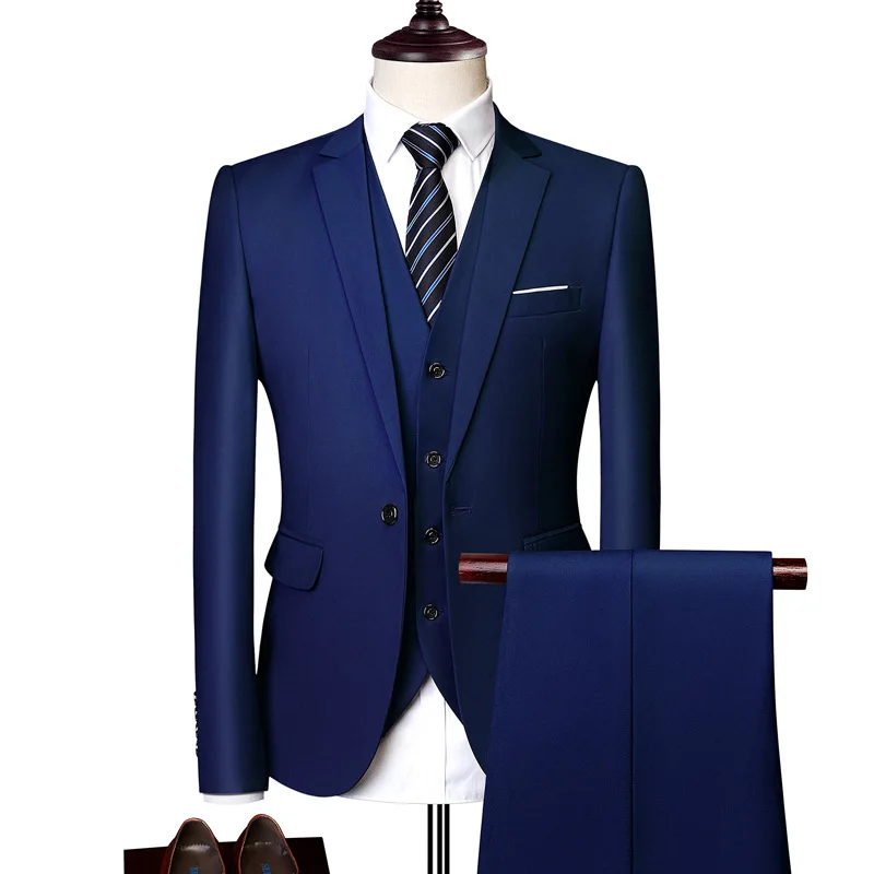 CY525 Men's Business Professional Suit Three Suits Lake Blue Dress Suit Slim Fashion Senior Sense One Button