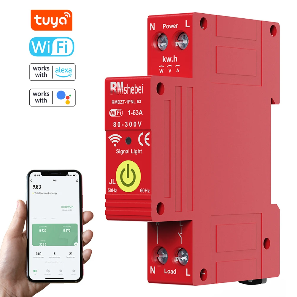 Tuya WiFi Intelligent Circuit Breaker Reclosing Timer Din-rail Mounting Reclose Switch Automatic Reclosure Protector
