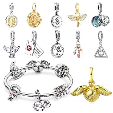 MINISO Potter Charm Bead Harrys Hot Series 925 Sterling Silver for Women Original 925 Bracelet Bangle Witchcraft DIY Jewelry Gif