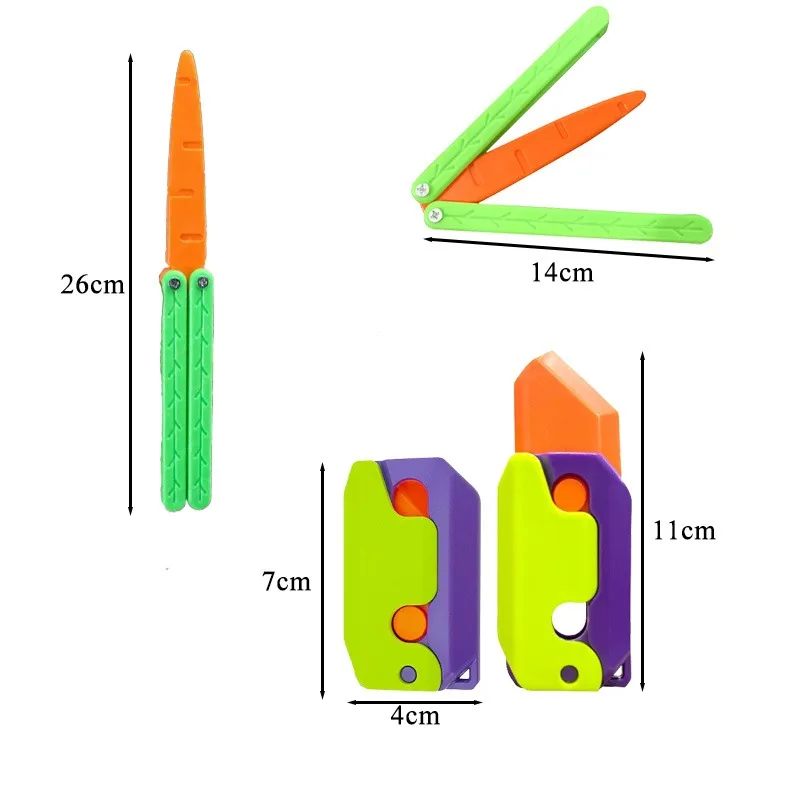 3D Printed Carrots Eraser Carrot Knife Gravity Knife Toy Stress Relief Fidget Toy Vibrant Plastic Smooth Retractable Action Gift