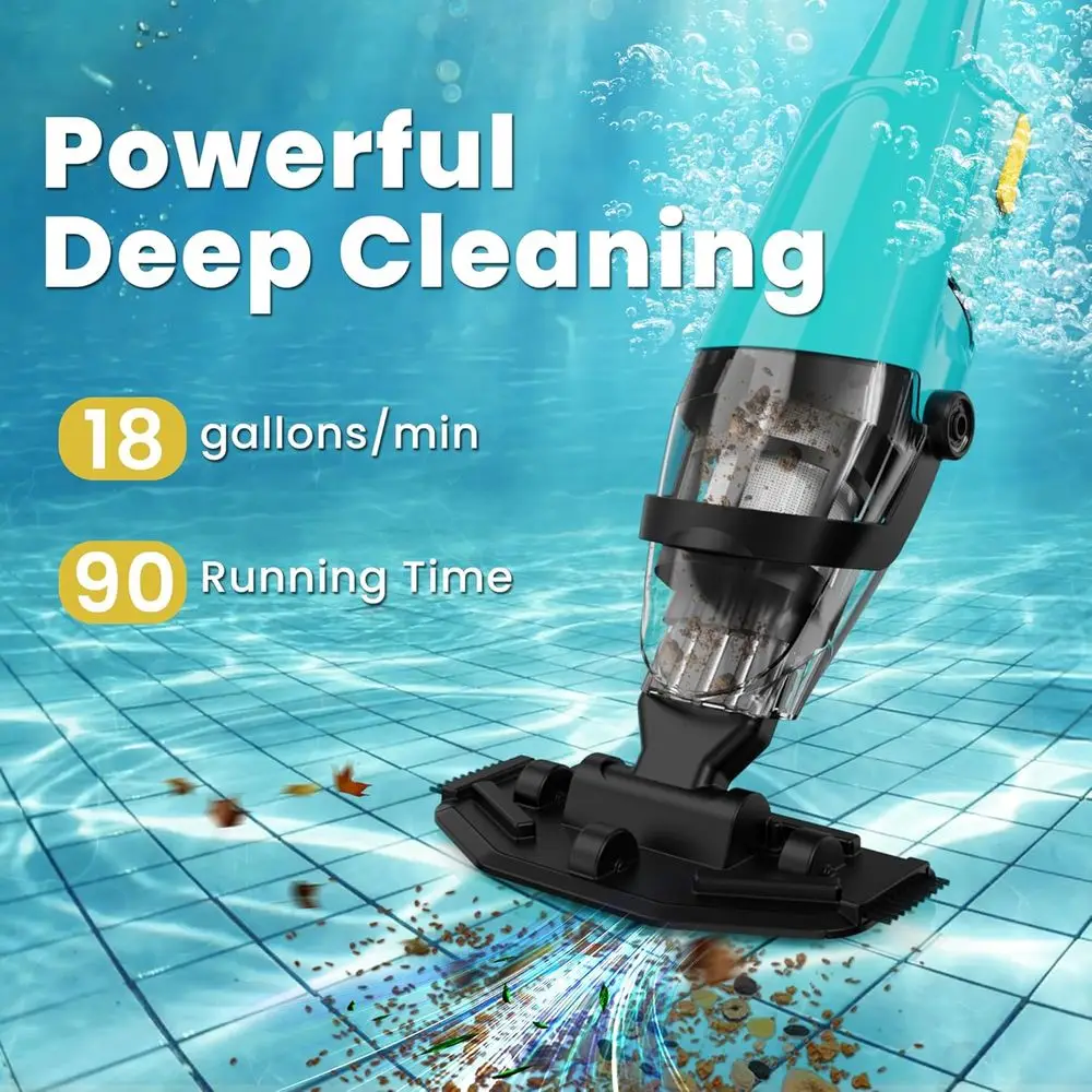 90-Minute Runtime Cordless Above & In-Ground Pool Vacuum Cleaner - Fast 3H Recharge for Hot Tub Use (Green)