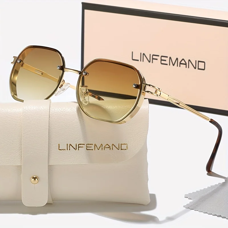 LINFEMAND minimalistische geometrische Metalldekoration UV400 Sonnenbrille für Damen Sommer Strandpartys Wandern Urlaubsgeschenke