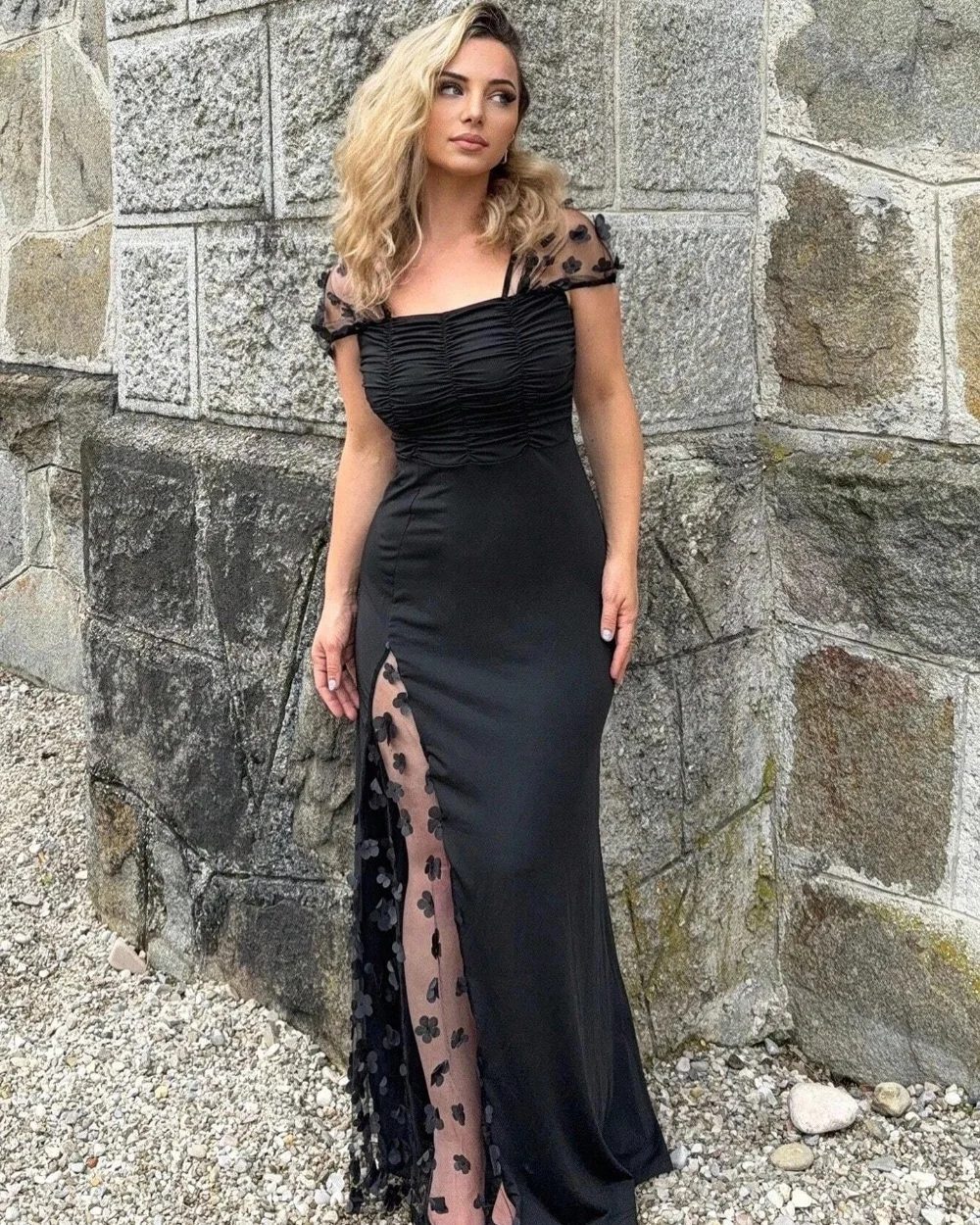 

Customized Sexy Fashion Jersey Pleat Flower Mermaid Off-the-shoulder Long Dresses Bespoke Occasion Dresses Sizes Available Retro
