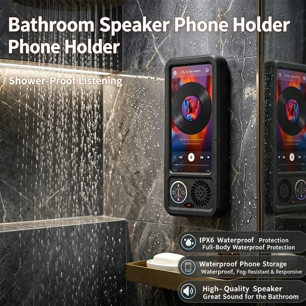 IPX6 Waterproof Shower Music P Wall Mounted Bluetooth Speaker with Phone Holder for Bathroom