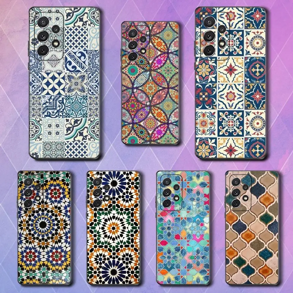 

Tile Moroccan Phone Case For Samsung S25,S24,S23,S22,S21,S20,S10,Ultra,Plus,Lite,FE,Soft Silicone Black Cover