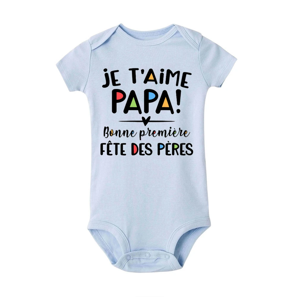 I Love You Dad Happy First Father\'s Day French Printed Baby Bodysuit Summer Newborn Romper Holiday Infant Short Sleeve Jumpsuit