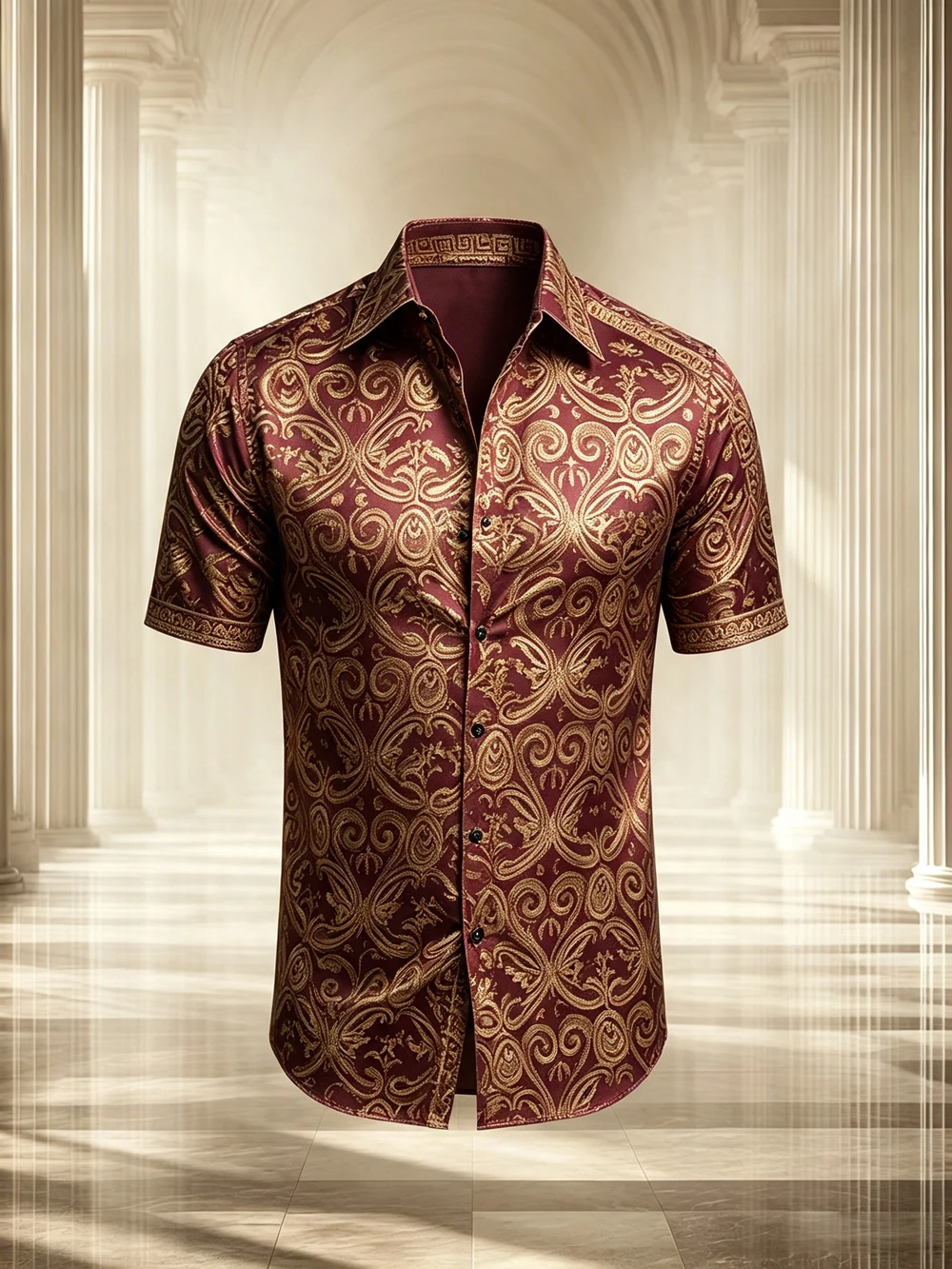 Men's Colorful Light Luxury Retro Short Sleeve Shirt Baroque Gold Pattern 3D Printed Shirt Outdoor Casual Top Carnival Festival