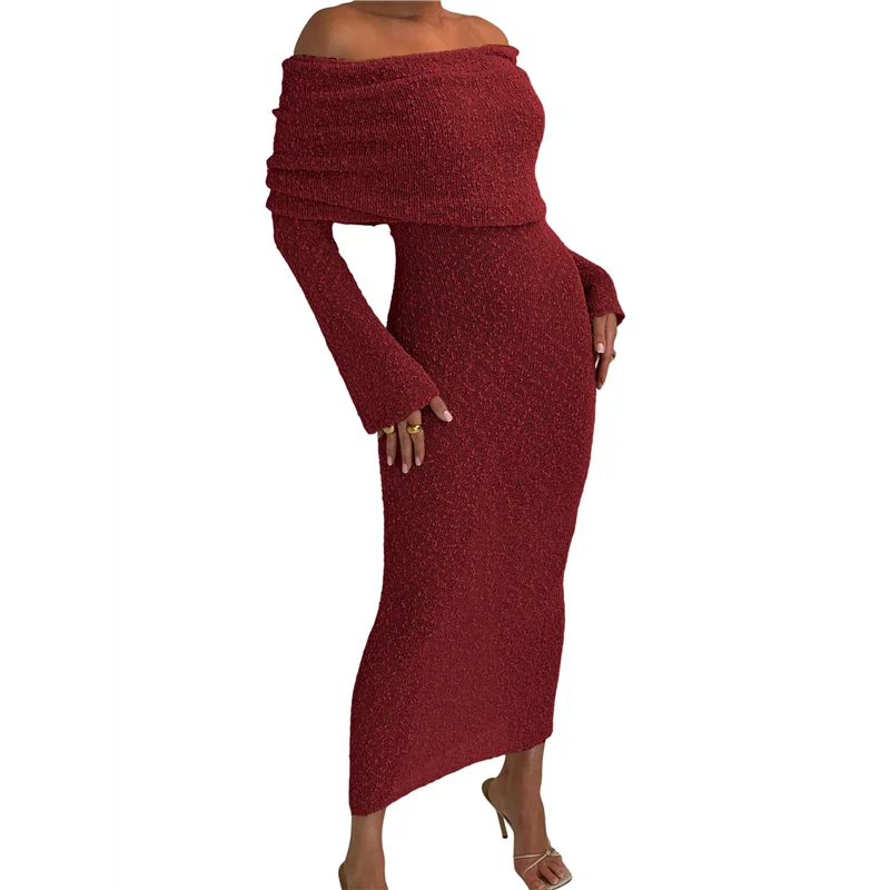 レディース オフショルダー ボディコン セータードレス フォーマル 長袖 エレガント クラブ パーティー ミディ マキシドレス