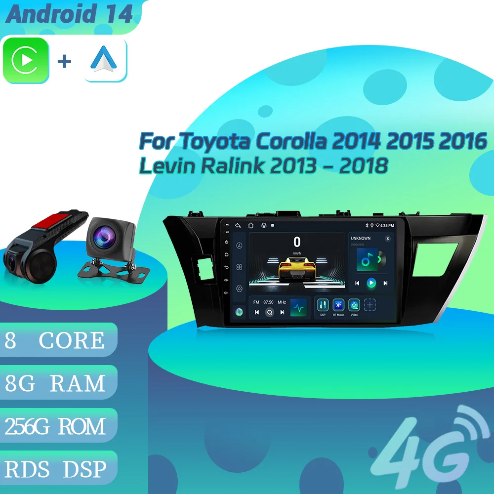 

For Toyota Corolla 2014 2015 2016 Levin Ralink 2013-2018 Android 14 Auto Car Radio Multimedia 4G GPS Navigation CarPlay Screen