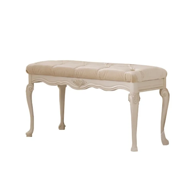 European light luxury bedside stool master bedroom solid wood shoe change stool bed front stool fabric soft bag bench