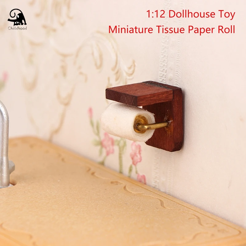 Rolo De Papel De Tecido Em Miniatura Para Dollhouse, Acessórios De Casa De Boneca, Rolo De Papel, Modelo De Suporte, Brinquedo De Decoração Do Banheiro, 1:12