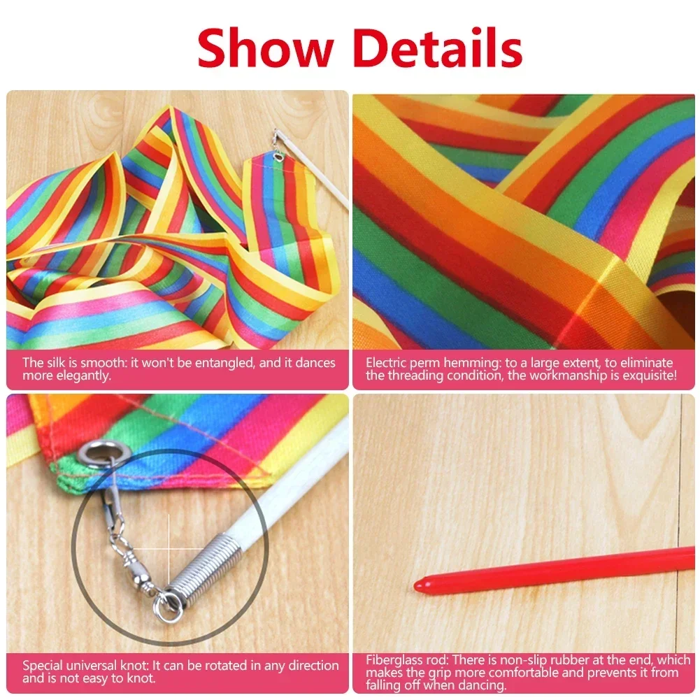 2M/4M Colorful Gym Ribbons Dance Ribbon Rhythmic Art Gymnastics Ballet Streamer Twirling Rod Rainbow Stick Training