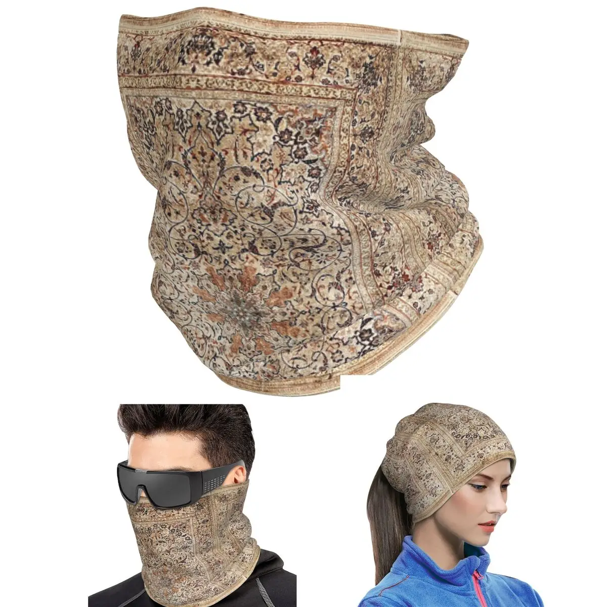 Silk Esfahan Persian Carpet Print Bandana Neck Cover Printed Wrap Scarf Hiking Fishing Headband Unisex Adult All Season