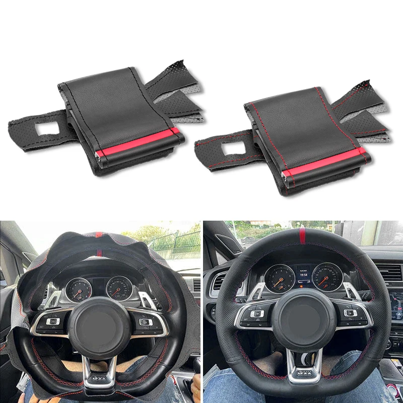 

Hand Braid Perforated Leather Car-styling Steering Wheel Cover Trim For VW Golf 7 GTI Golf R MK7 Passat Polo Scirocco 2015 2016