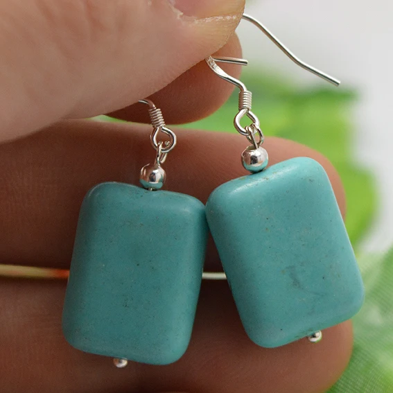 

Clasicc Squar Blue Turquoise S925 Silver Dangle Earrings Handmade Gemstone Fashion Jewelry Wedding Party Charming Women Gift