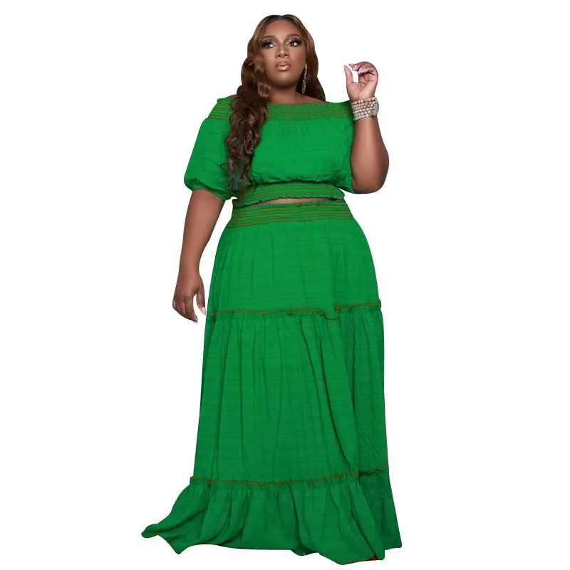 3xl 4xl mulheres plus size define sexy orvalho ombro mangas curtas topo de colheita duas peças conjunto elegante maxi saias atacado dropshipping