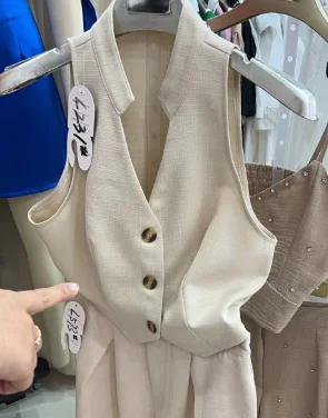 Conjunto de calças de colarinho sem mangas abotoado e perna reta para mulheres, venda quente, moda lazer, trabalho diário, 2024