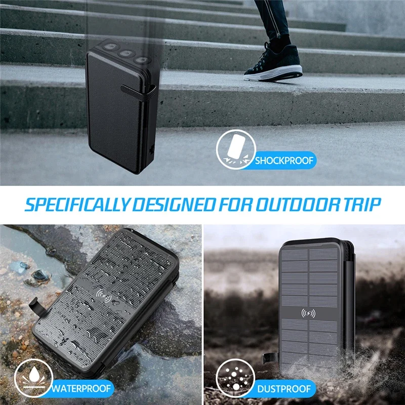 43800mAh Solar Power Bank with 4 Solar Panel Wireless Charger PD 20W Fast Charging Powerbank for iPhone 16 Samsung S24 Poverbank