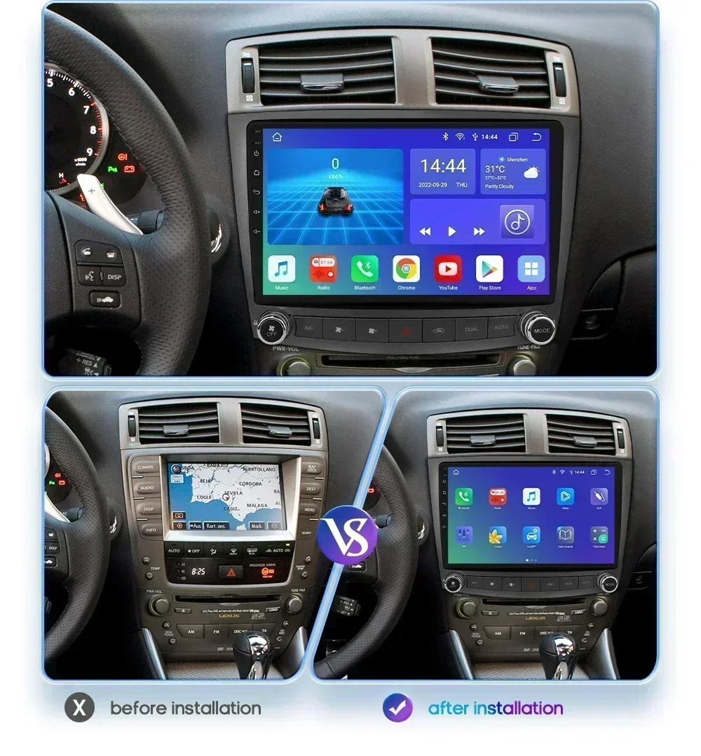 Hizpo Android 13 Car Radio 2 Din Auto Player For Lexus IS250 200 300 350 2006-2012 Stereo Apple Carplay GPS Navigation AI Voice