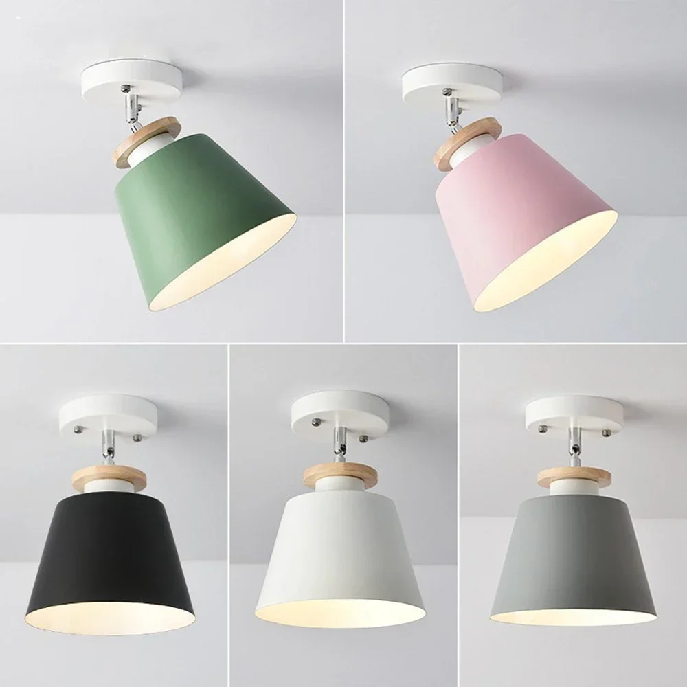 

Nordic Macaron E27 Ceiling Lamp Modern Wrought Iron Light Angle Adjustable for Corridor Kitchen Bar Restaurant Cafe