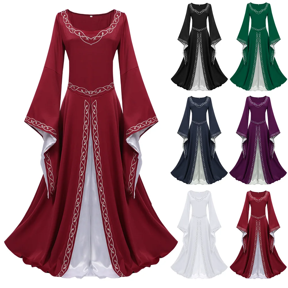 

Women Cosplay Costume Medieval Style Vintage Court Trumpet Sleeves Long Renaissance Themed Party Performance Dresses
