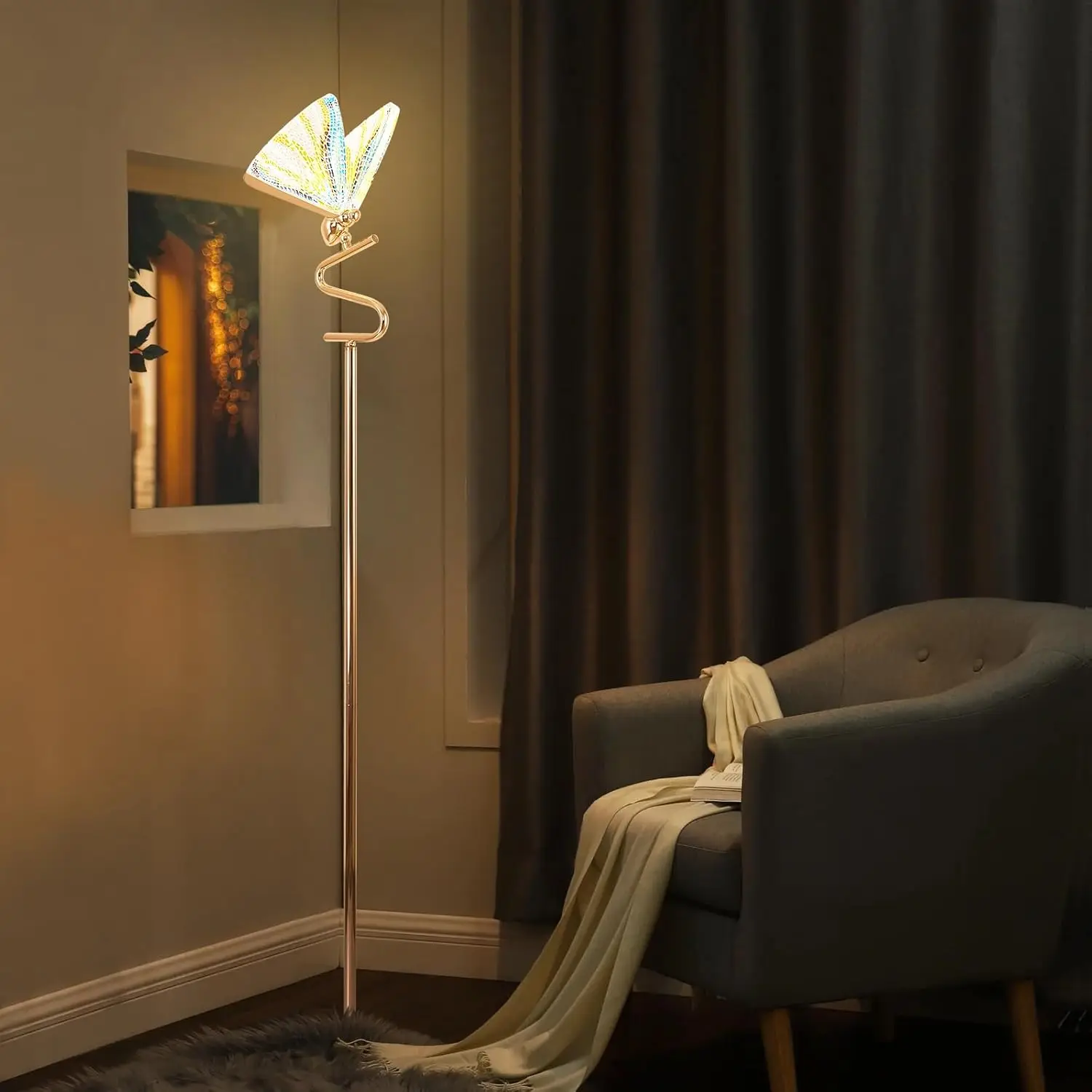 Gouden Vlinder, Decoratief Ganzenhals Ontwerp, 12W Led Staande Hoge Lamp Voor Woonkamer