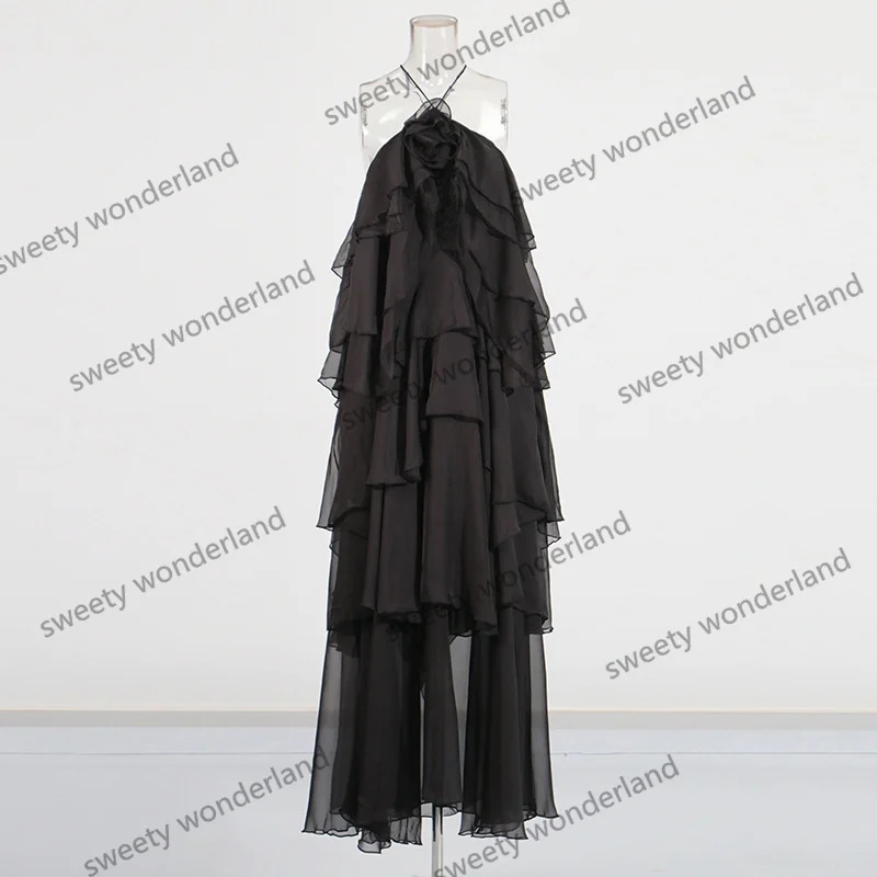 Azul babados vestidos de noite mulher elegante vestidos de noche halter pescoço em camadas vestido de baile 2025 moda vestidos de festa personalizado