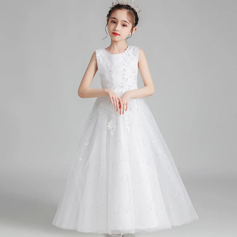 Fashion Flower Girl Dresses Lace Mesh Sleeveless Kids Dresses for Girls Summer Children Girls Party Dress 5-12 Years