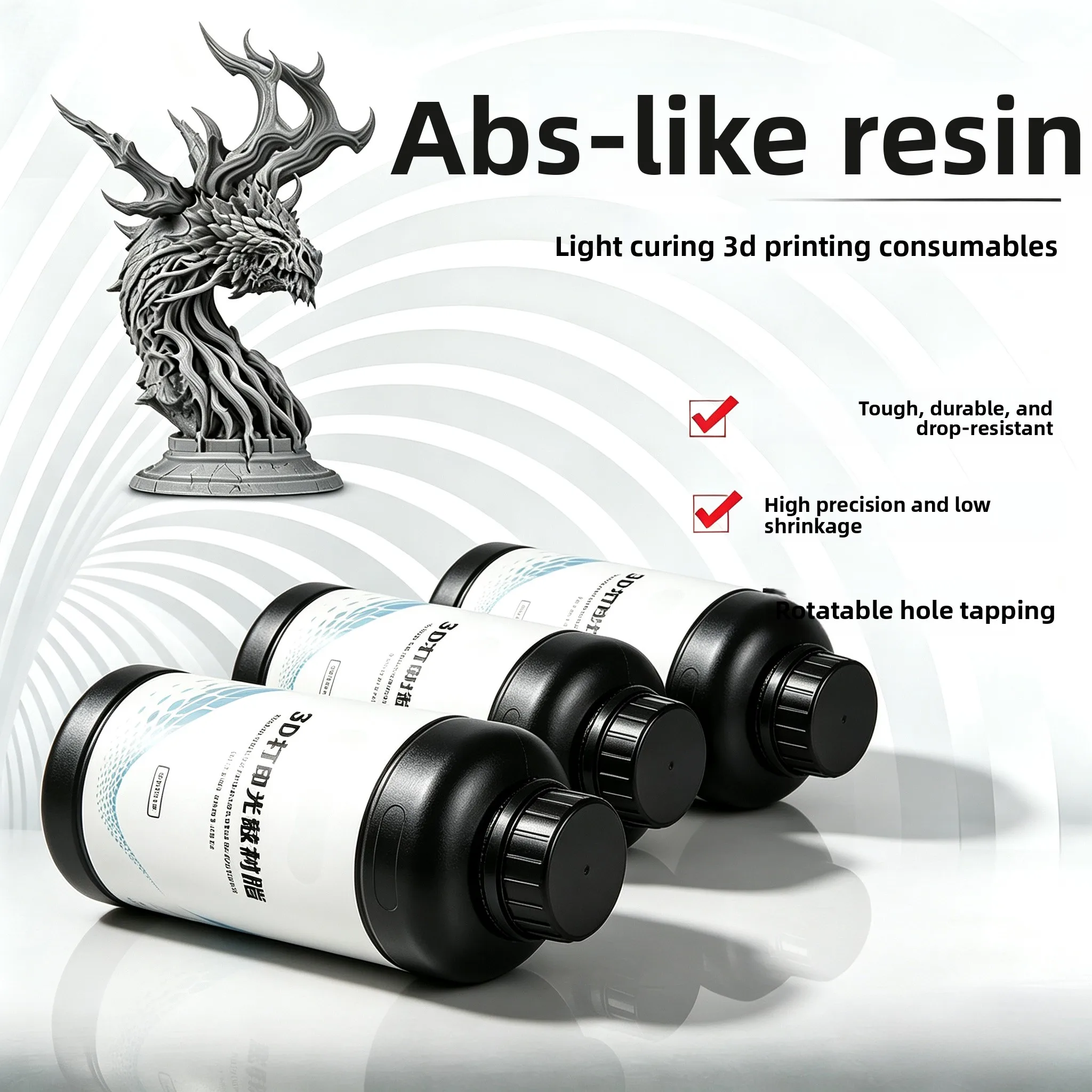1kg Low‑Odor ABS‑Like UV‑Curing Resin High‑Toughness Liquid Material for LCD Printer for Tappable Functional‑Part 3D Printing