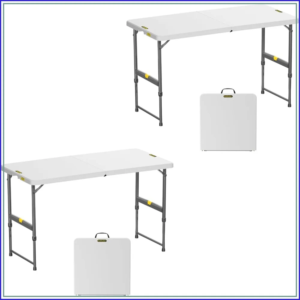 Folding Table 4 Foot Portable Plastic Quick Adjust 4 Heights for Camping Picnic Outdoor